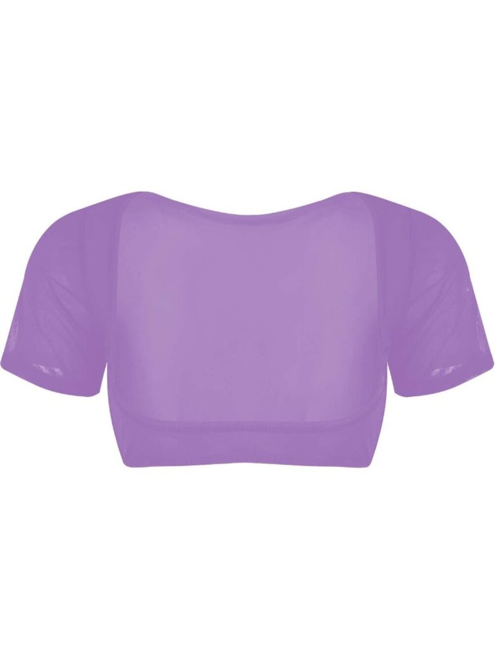 Women's Middle Purple Mesh Open Bust Short Sleeve Spandex Belly Dance Crop Top